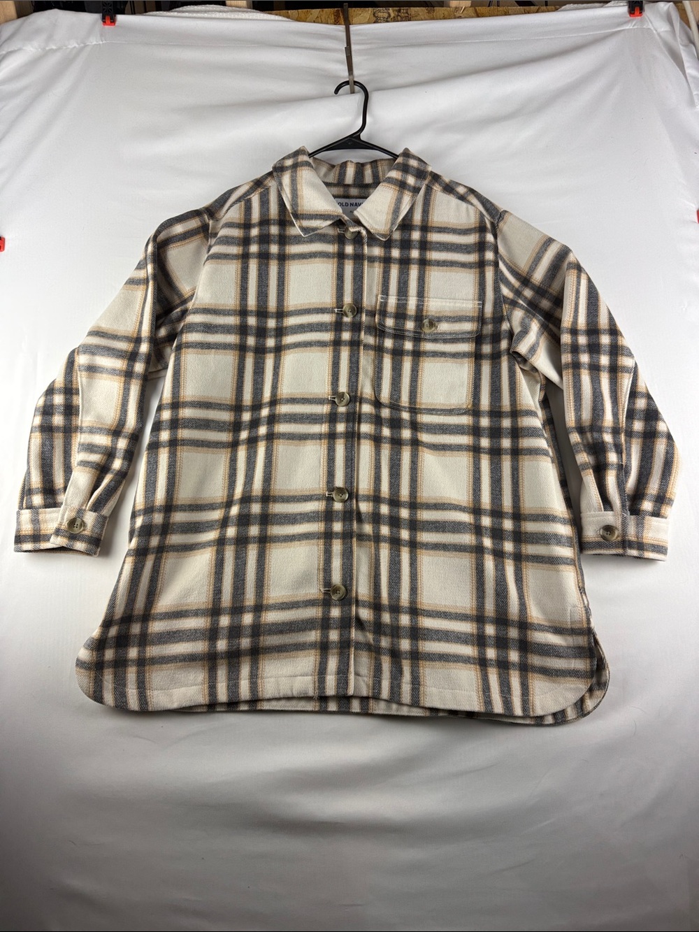 Old Navy Plaid Button Front Shacket Women's XL Blue Brown White
